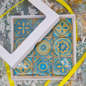 Blue & Yellow Moroccan Tiles Biscuits Box 1